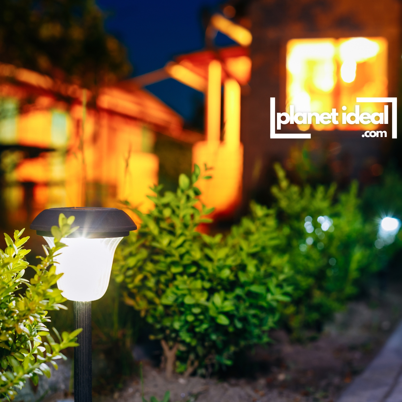 A beautifully lit garden path at dusk, lined with solar-powered lights.