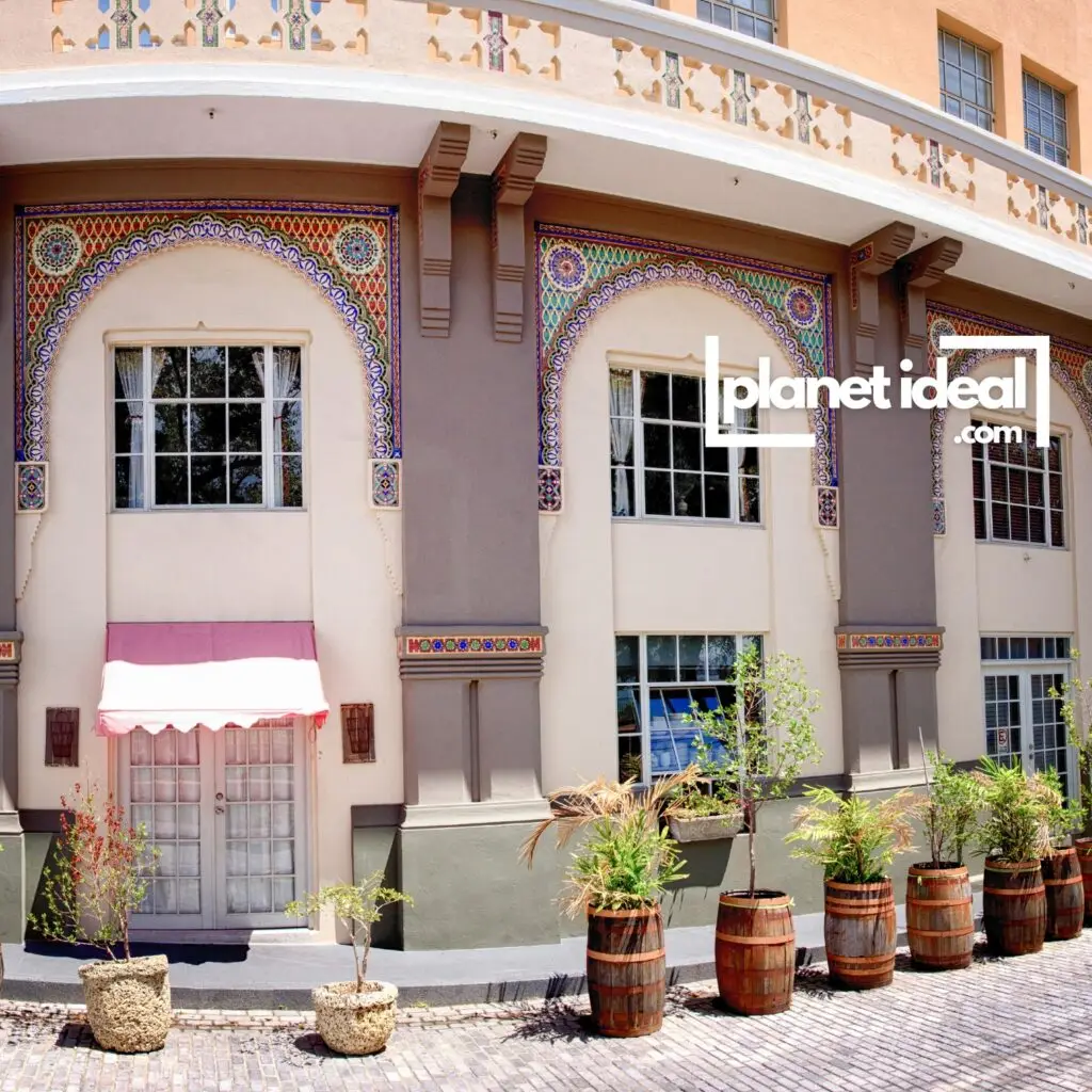 A boutique hotel with handmade furnishings and artwork created by local artisans.