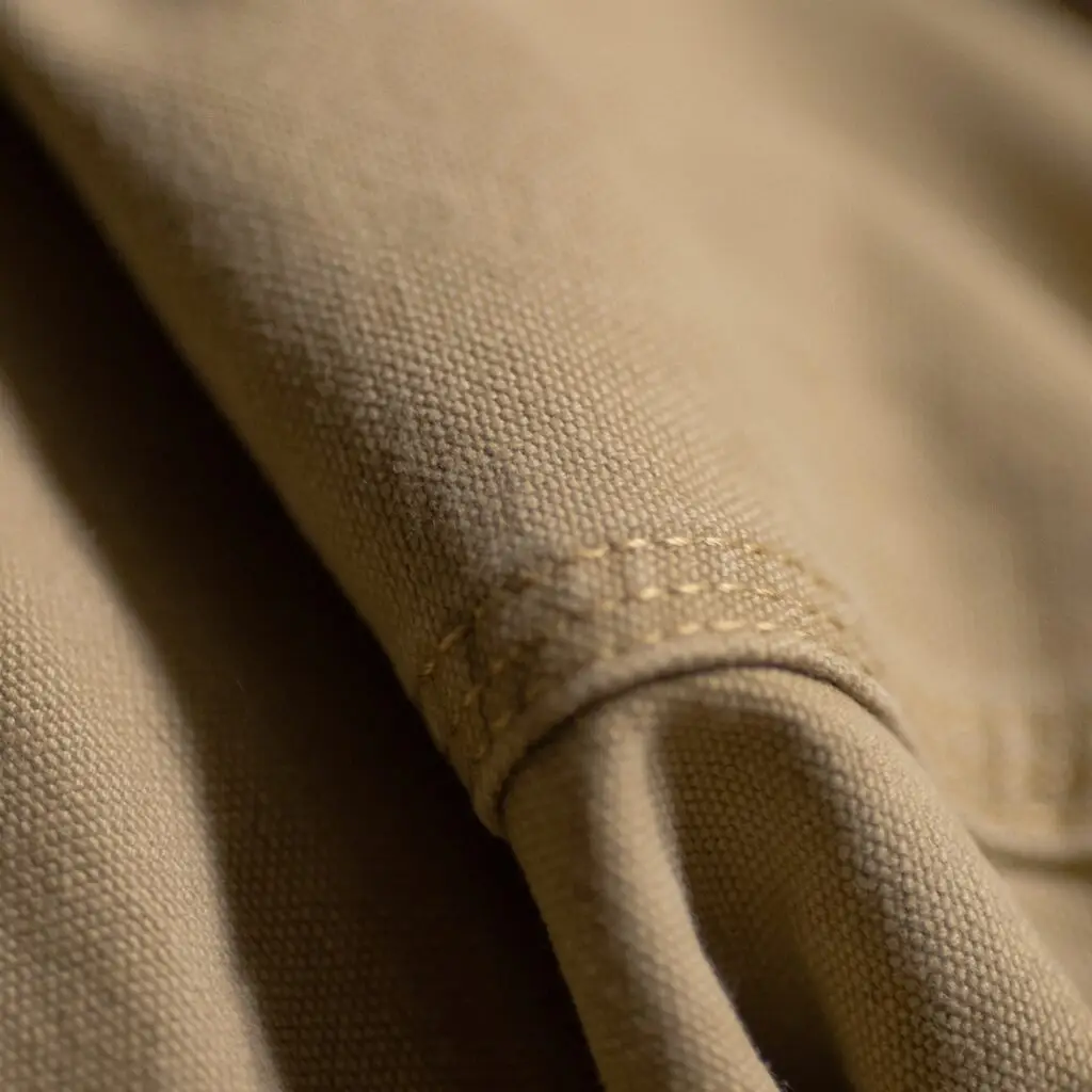 A close up shot of durable high quality clothing item showing the stitching
