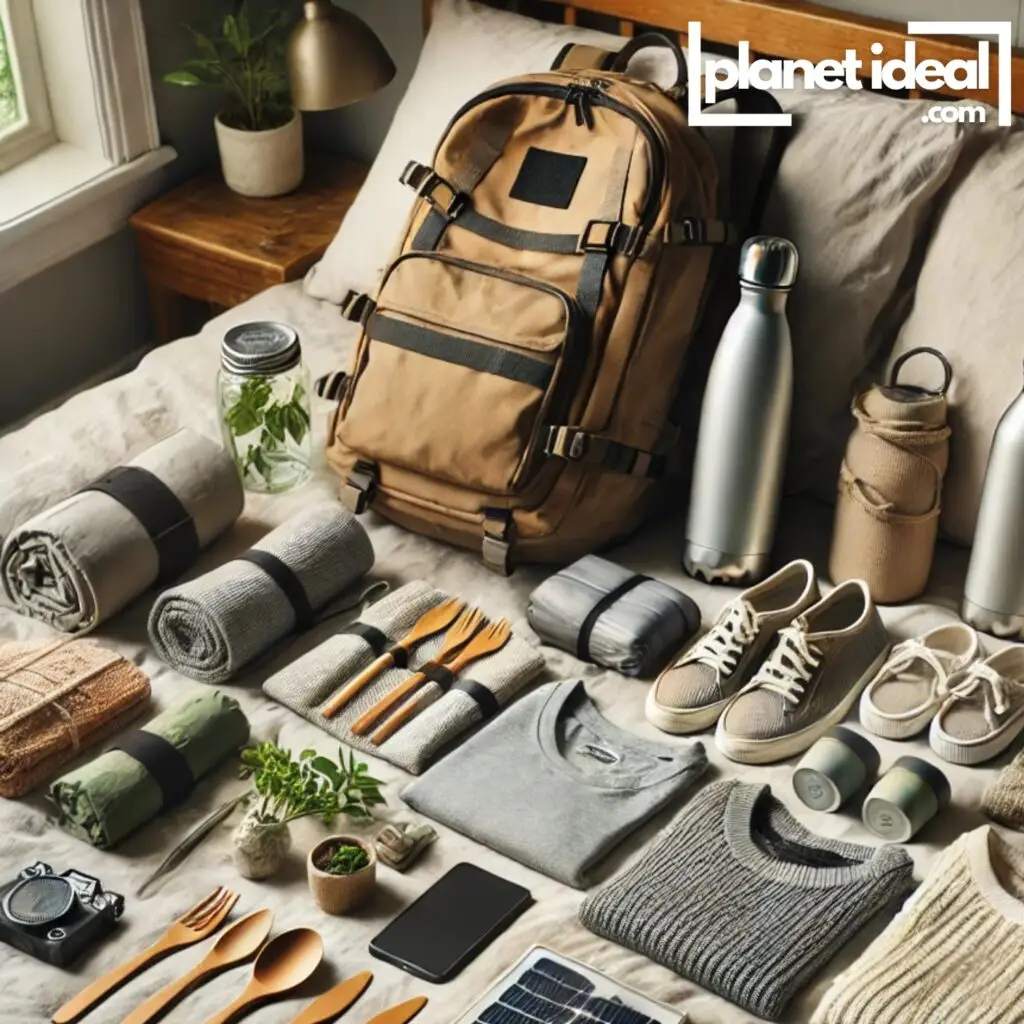 A collection of sustainable travel gear, ready to be packed for the next adventure.