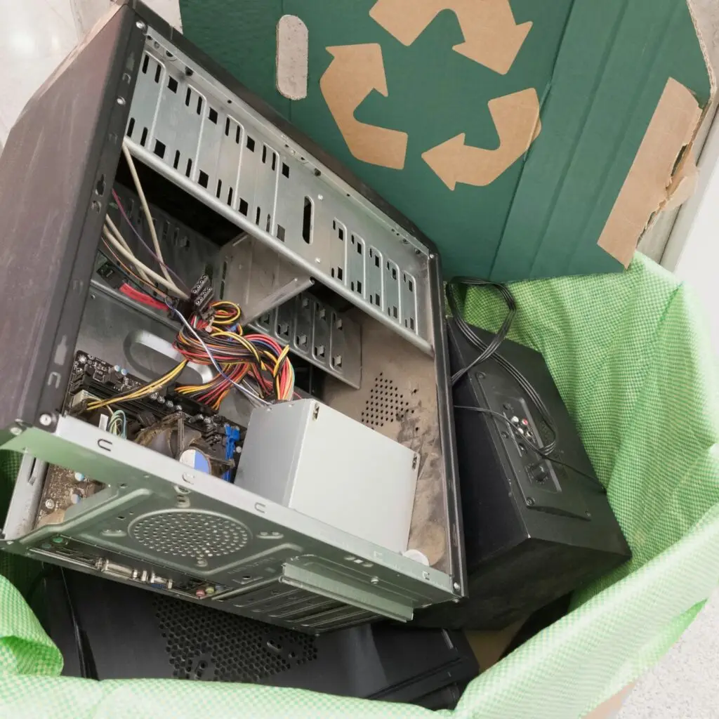 A Recycling Bin filled with Electronic Waste (E-Waste)