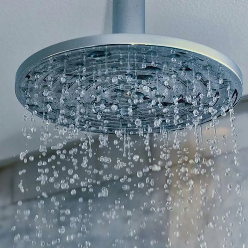 A sleek, eco-friendly showerhead in a modern bathroom