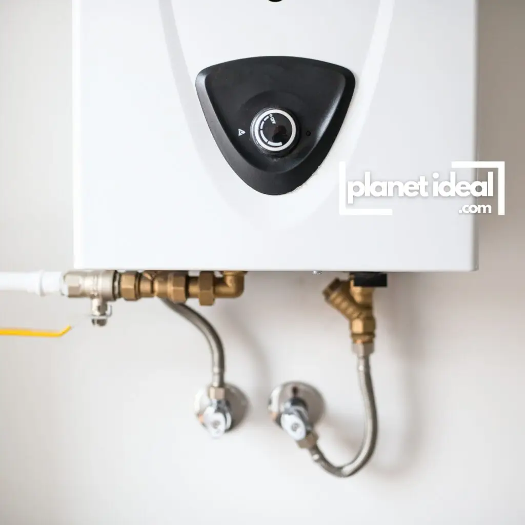 A tankless water heater installed in a utility room