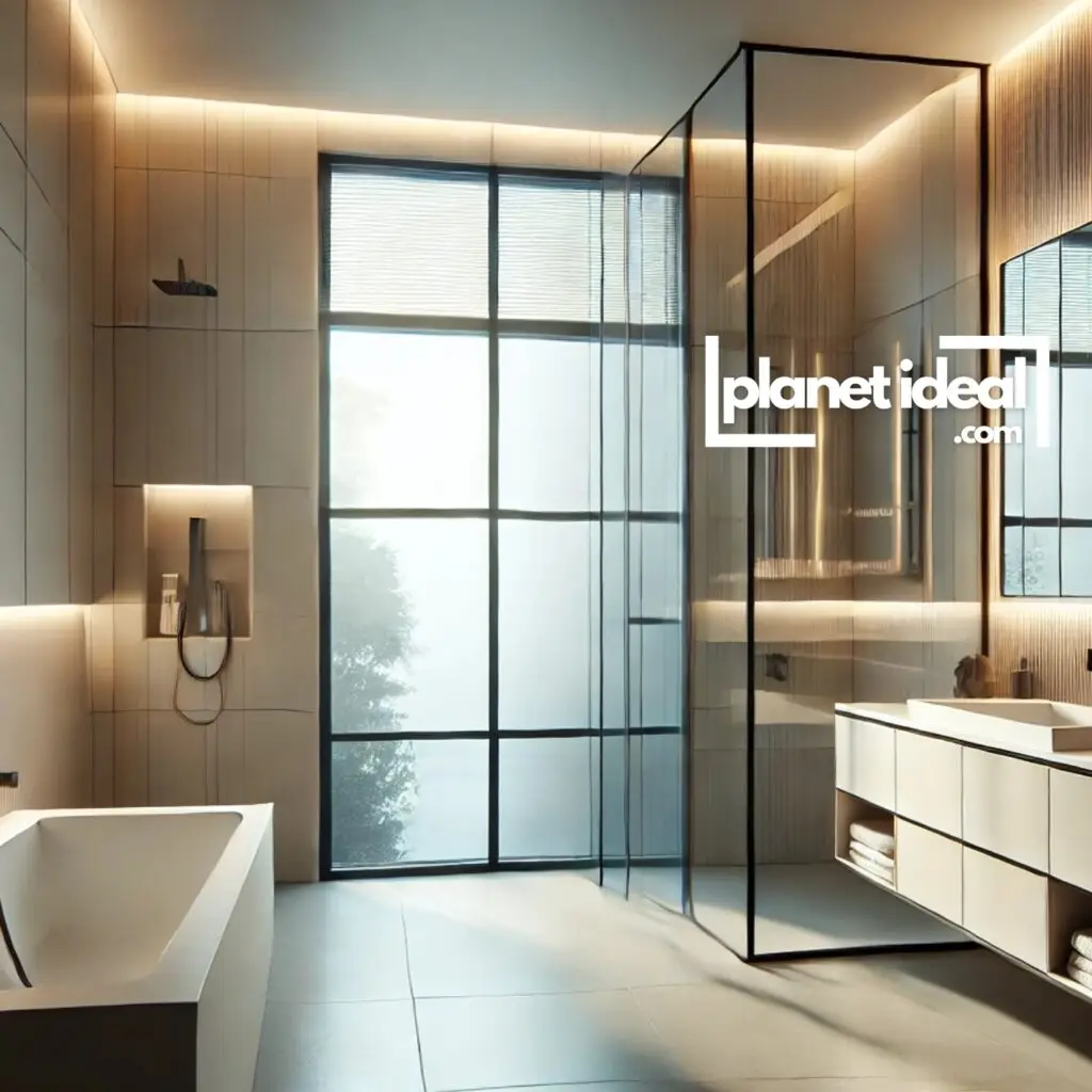 A bathroom bathed in natural light, with LED vanity lights for evening use.