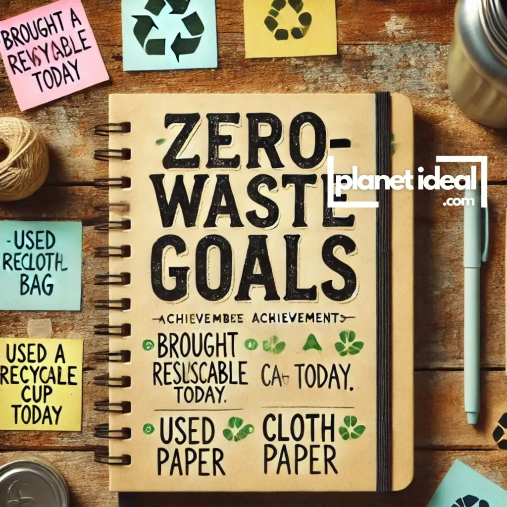 A journal with Zero-Waste Goals written on the cover