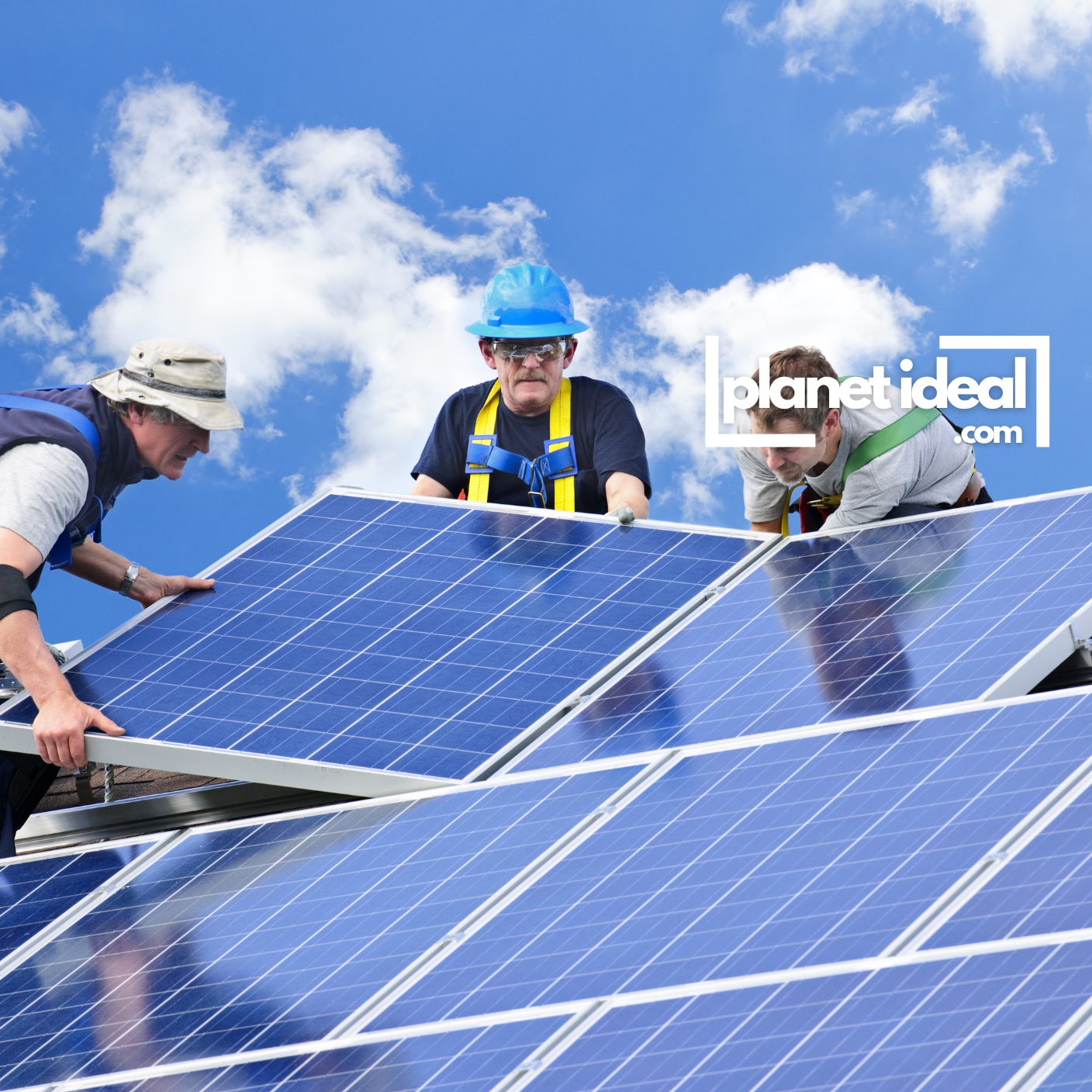 A rooftop solar installation team at work