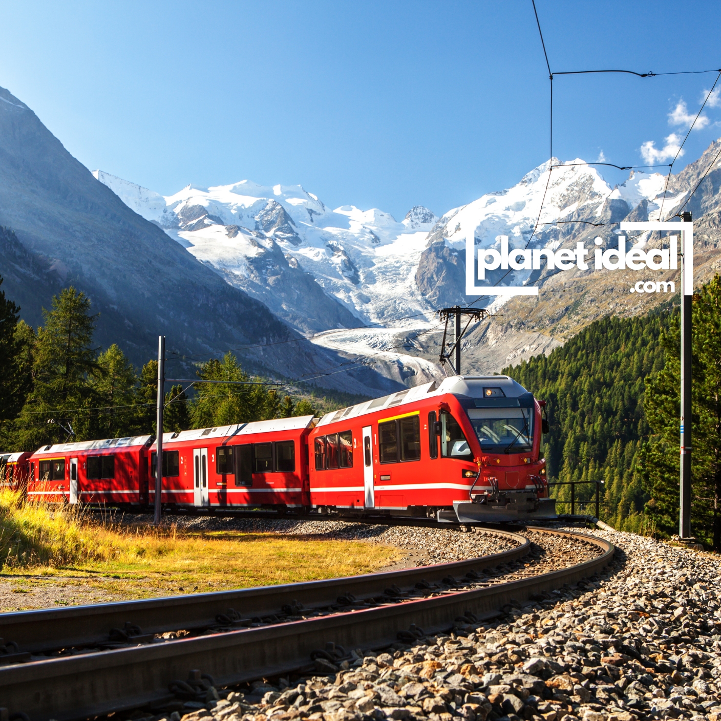A stunning mountain view from a train window, showcasing snow-capped peaks