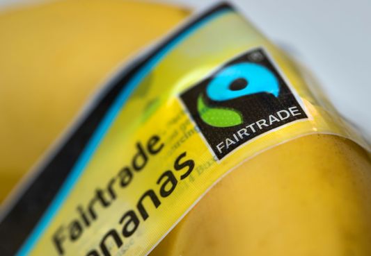 A Fair Trade Certified logo on a product, with a clear label about its origin and impact.