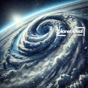 A depiction of a polar vortex showcasing its swirling, icy nature