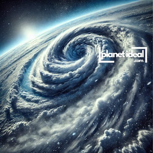 A depiction of a polar vortex showcasing its swirling, icy nature